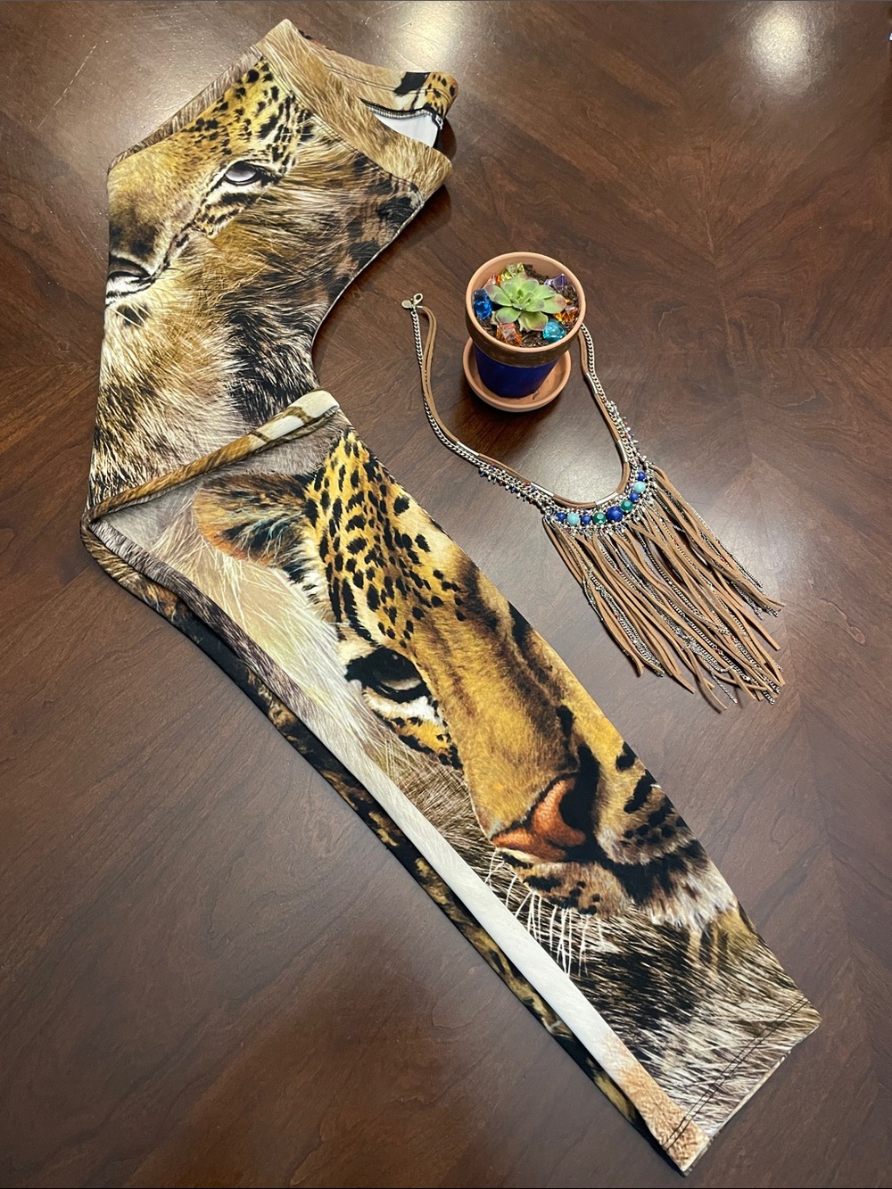 Express Leopard Face Print Leggings in Yellow, Brown, Black